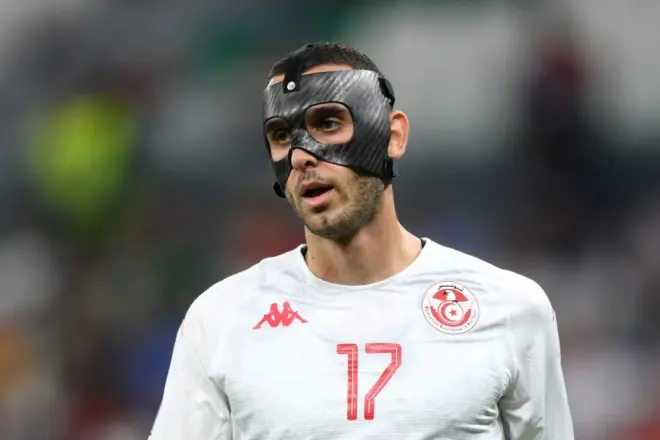 Ellyes Skhiri, who fractured his cheekbone in late October, is also protecting his face with a mask.