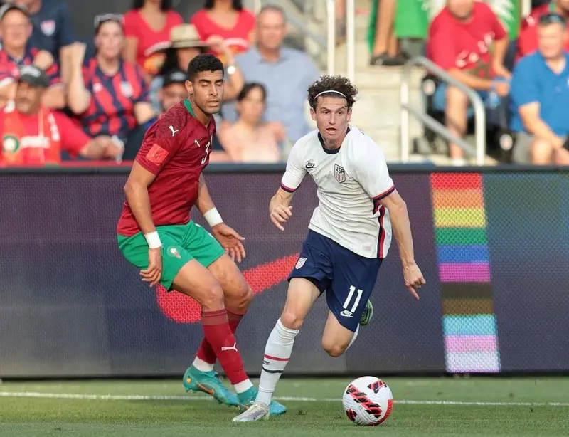 Brenden Aaronson pictured during a match for USMNT is regarded as one of the top tier talents for USMNT