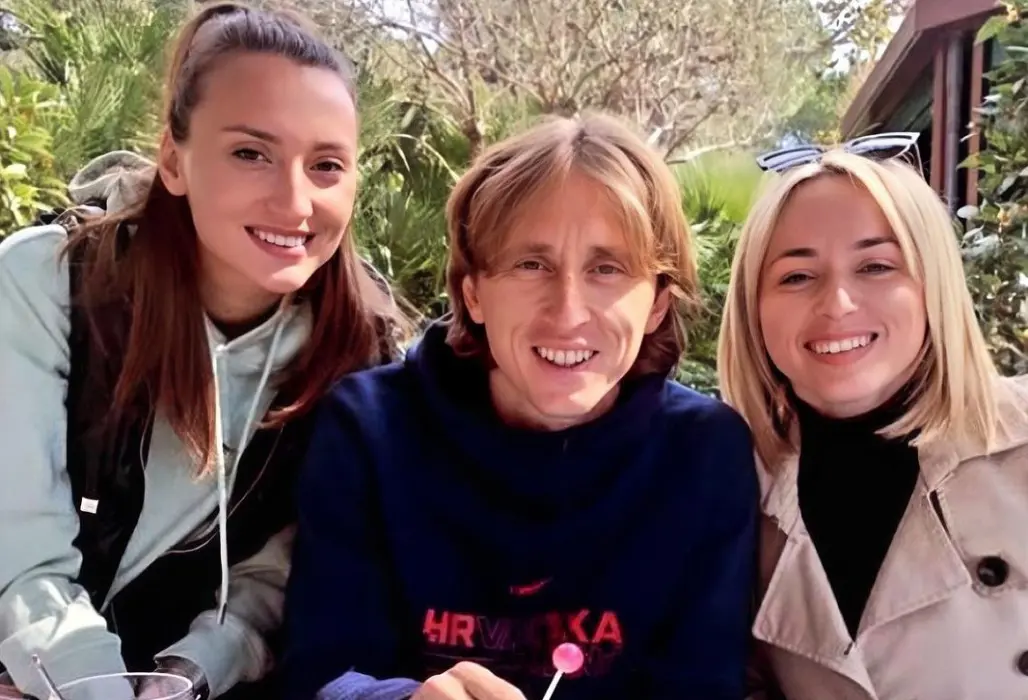 Croatian national team's captain, Luka Modric with his siblings Doric Madric (left) and Jasmina Madric (right).