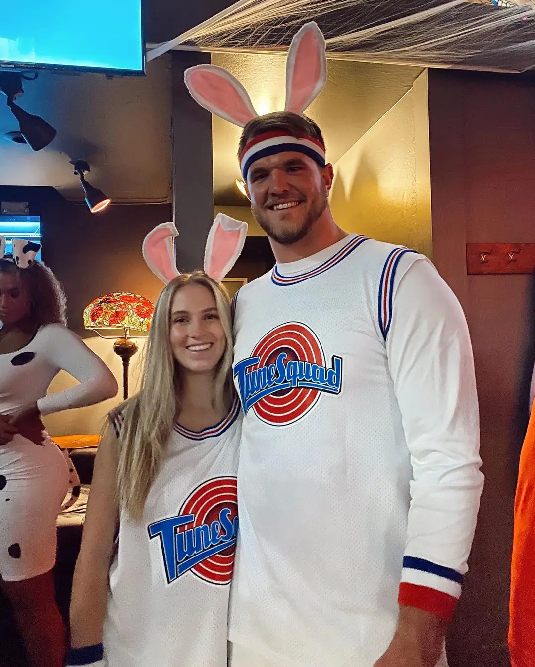 Mike McGlinchey and girlfriend Brooke Rhoades dressed up as Bugs and Lola bunny for Halloween.