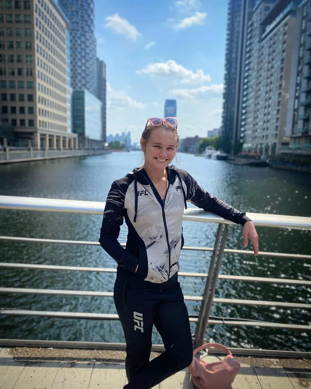 Andrea lee enjoying the sights in London South Quay Foot Bridge in 2022