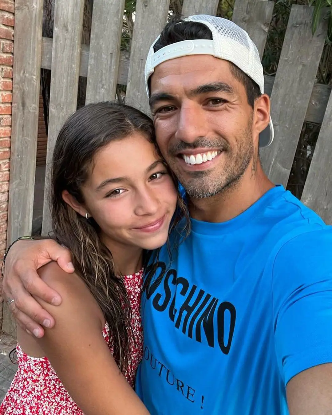 Luis Suarez with his daughter, Delfina.