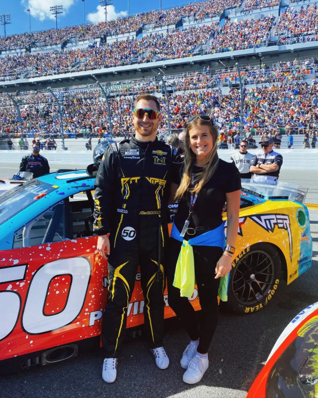 Morgan shares a post congratulating her boyfriend for his win in a race at Daytona International Speedway.