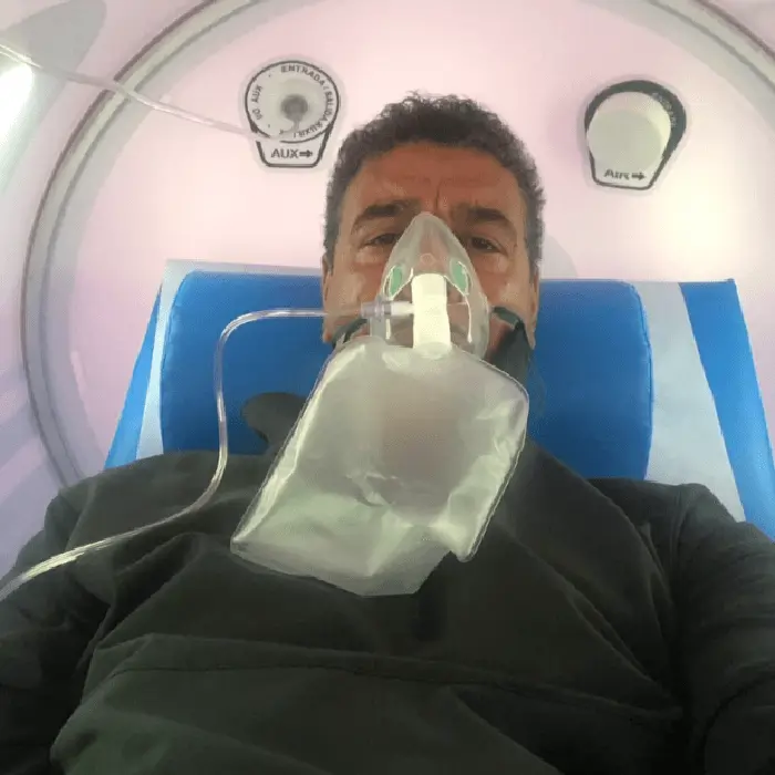 Chris Kamara using the Oxygen chamber for his speech recovery