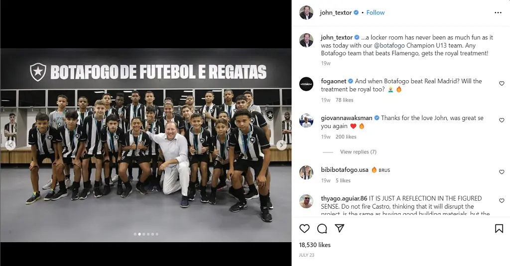 John Textor with the Botafogo Under 13 team.