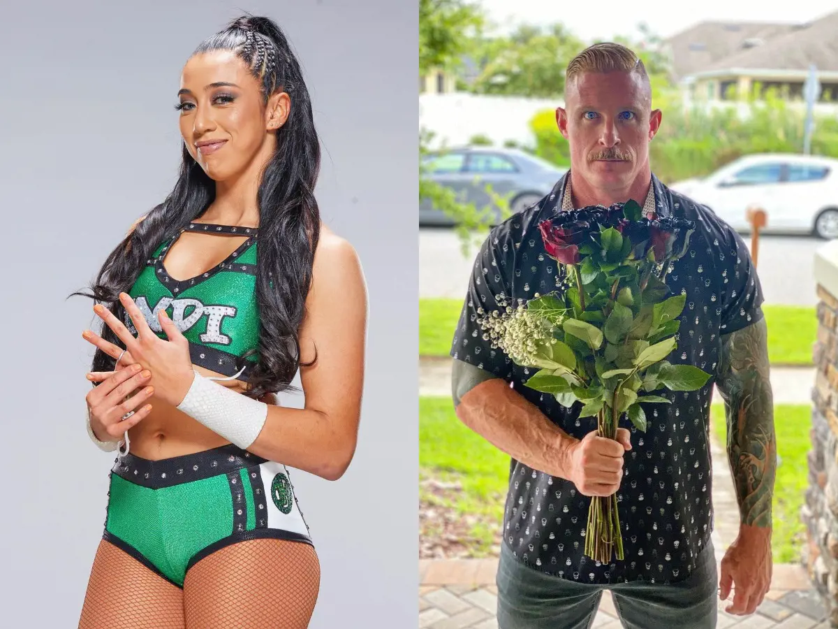 (Left) Hartwell in her green WWE attire in Orlando, Florida