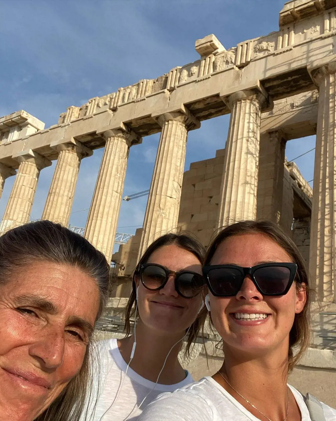 Becca Jones with her daughters in Greece.