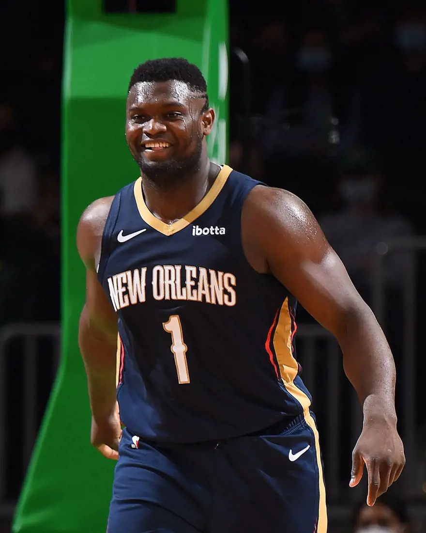 New Orleans Zion Williamson in an NBA game in April 2021