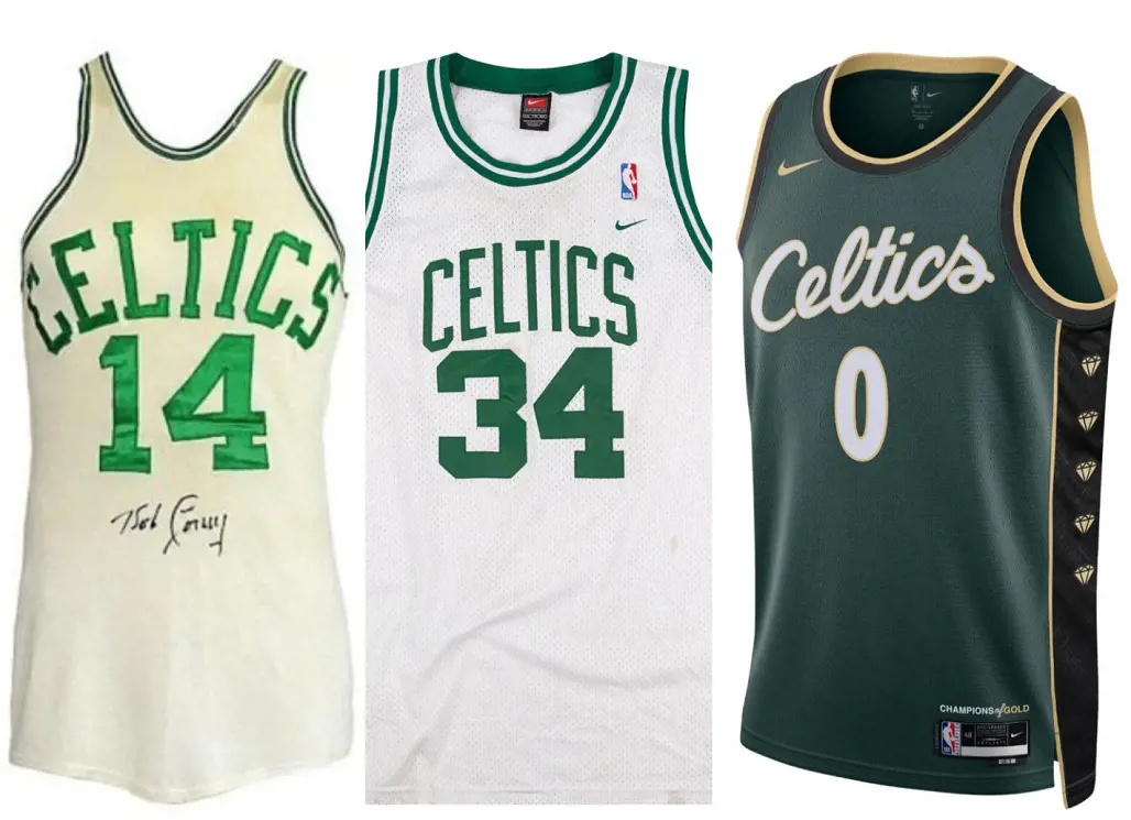 The evolution of Boston jersey over the years from 1950 to 2023.