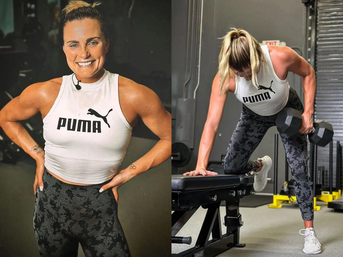 LGPA golfer Lexi Thompson wearing Puma high neck tank during workout session in February 2023