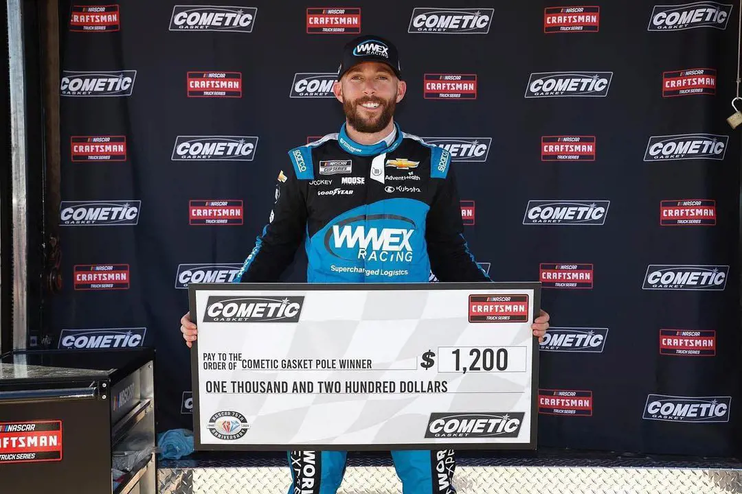 Ross holding the cheque of $1200 at Circuit of the Americas on March 25, 2023. 