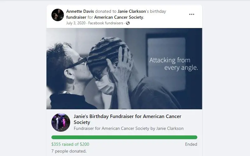 Annette had donated to Janie's 2020 birthday fund for the American Cancer Society.