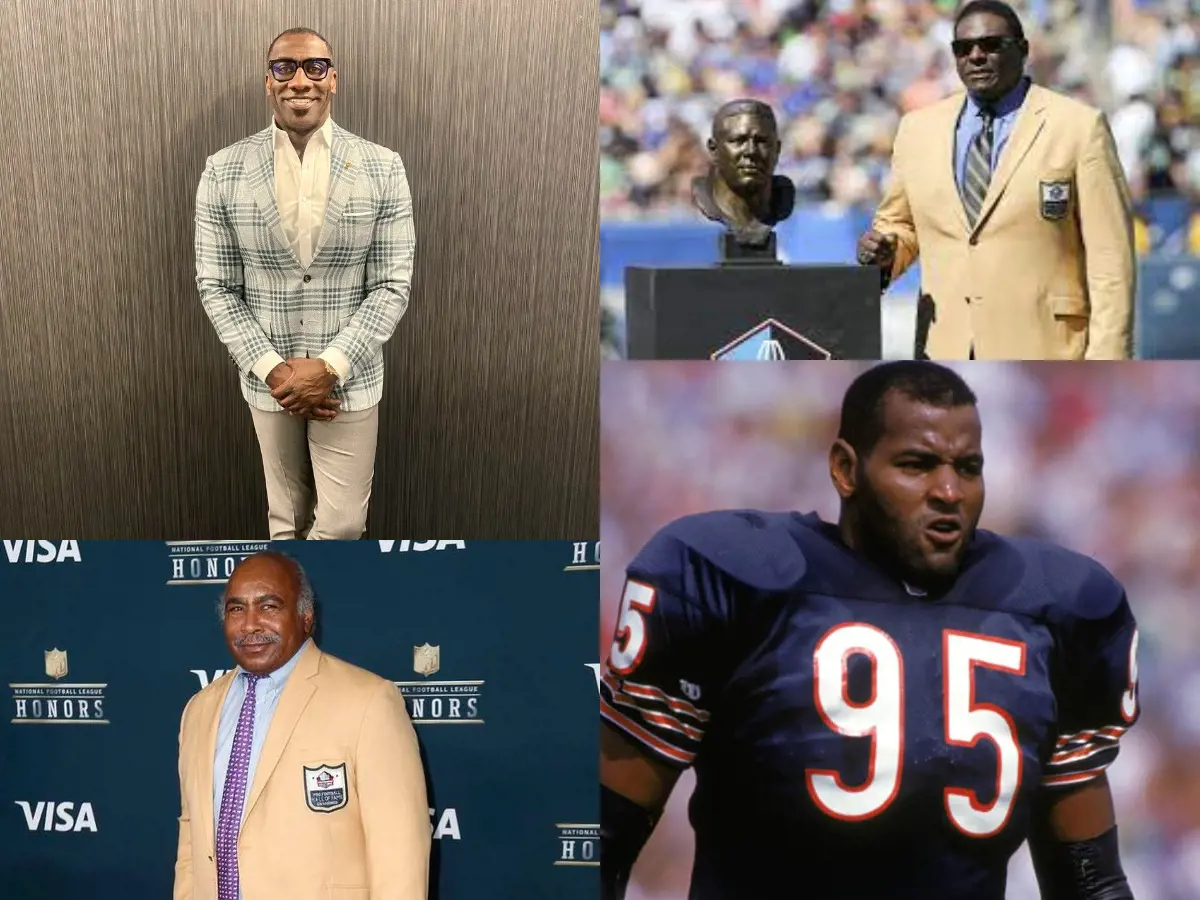 (Left) Shannon Sharpe donning stripped jacket from Kiton in April 2023