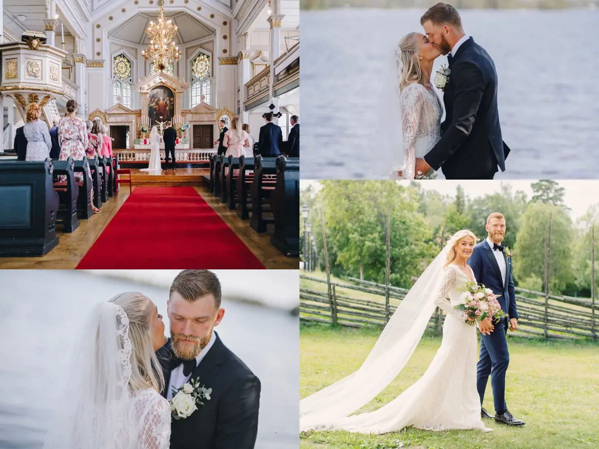 Mattias and Ida on their wedding day in Stensele kyrka on June 19, 2020