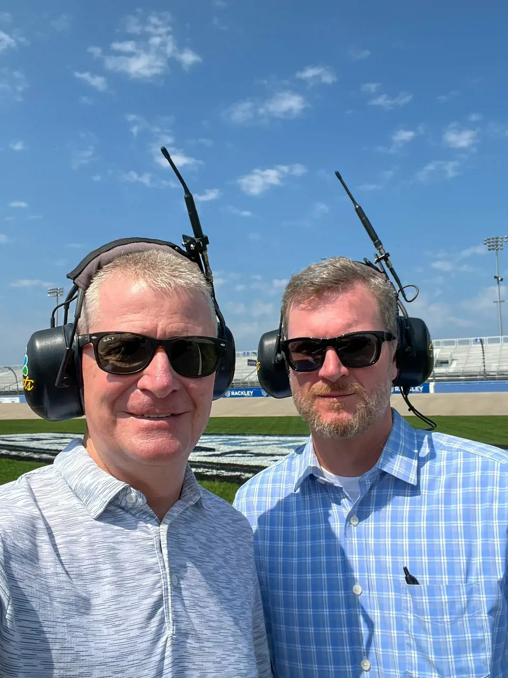 Jeff Burton and Dale Earnhardt Jr. make time for a selfie during the Xfinity Series broadcast