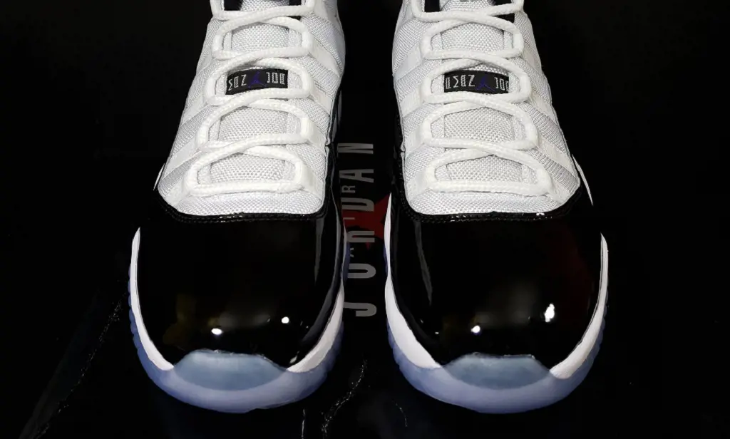 The shape and material cut of this Air Jordan 11 Concord  which has the number 