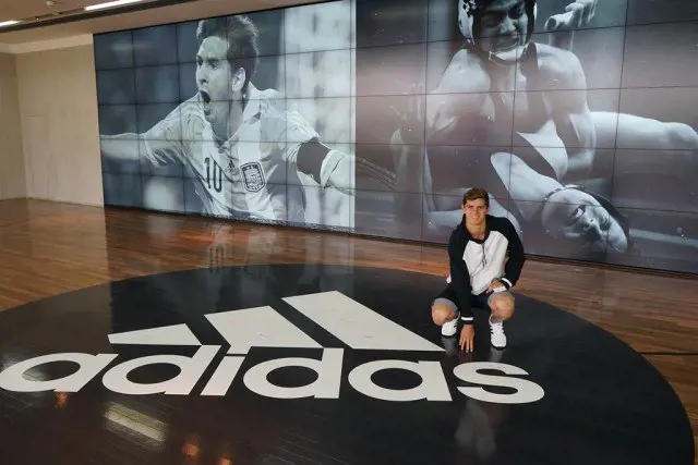 Swimmer Michael Andrew inside the Adidas Headquarters in 2015 during their sponsorship signing.