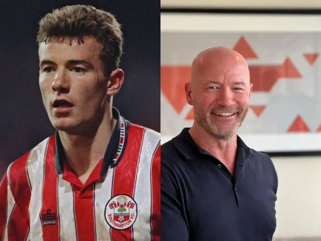 Alan Shearer on his English League debut with Southampton in 1988 and him at Newcastle in 2022