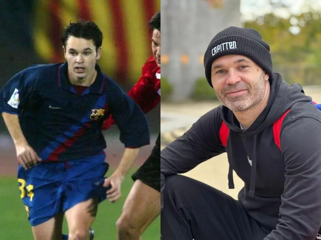 Andres Inietsa on his Barcelona debut in 2002 and him in 2022