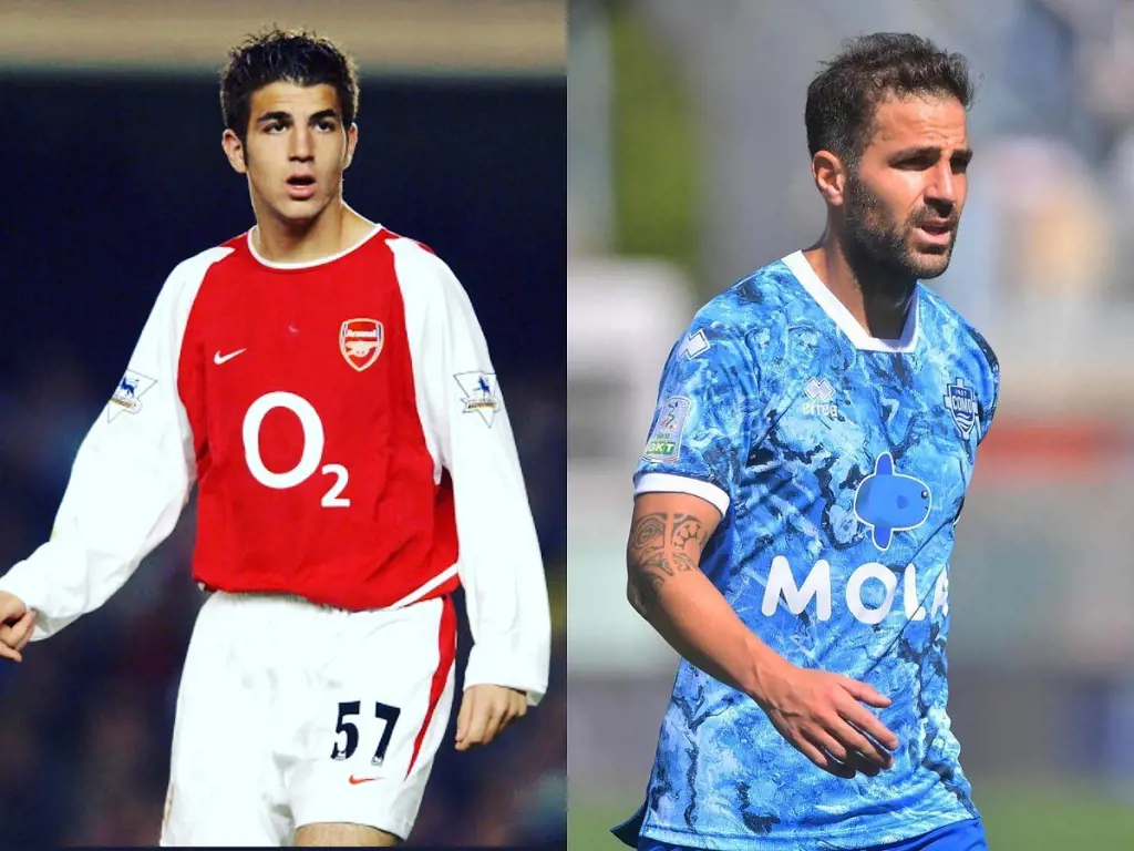 Cesc Fabregas on his Arsenal debut in 2003 and him playing for  Italian Serie B club Como in 2022
