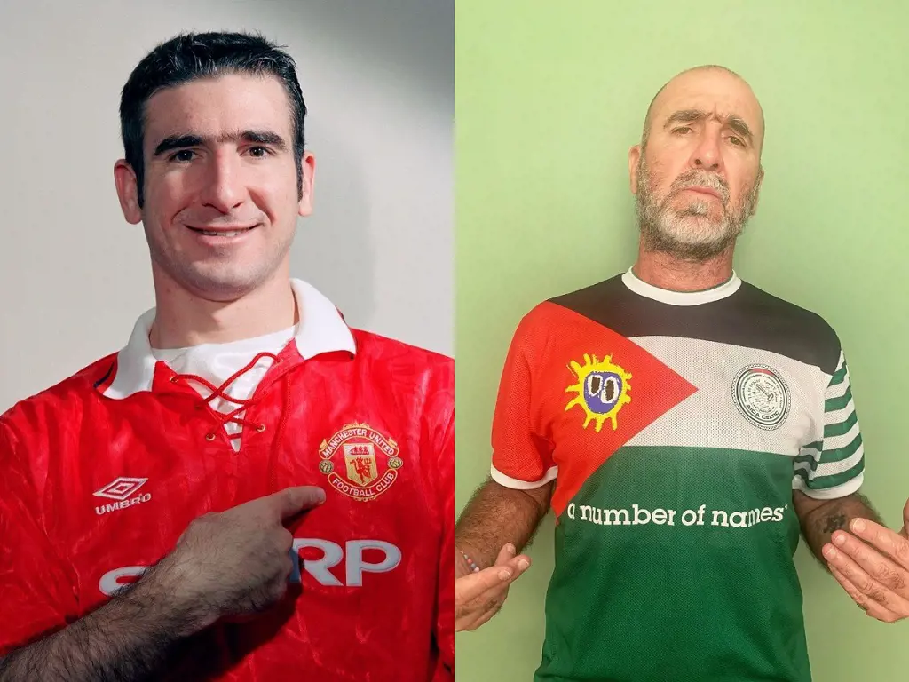 Eric Cantona after joining Manchester United in 1992 and him in 2022