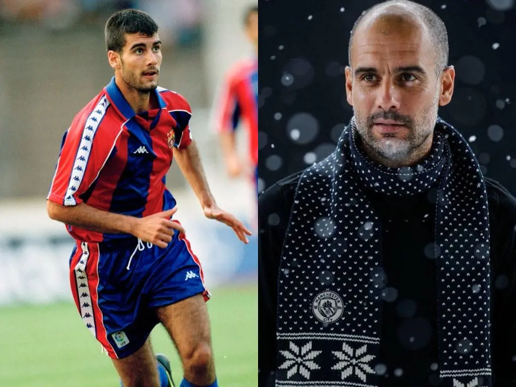 Pep Guardiola on his Barcelona debut in 1990 and now he is the manager at Manchester City