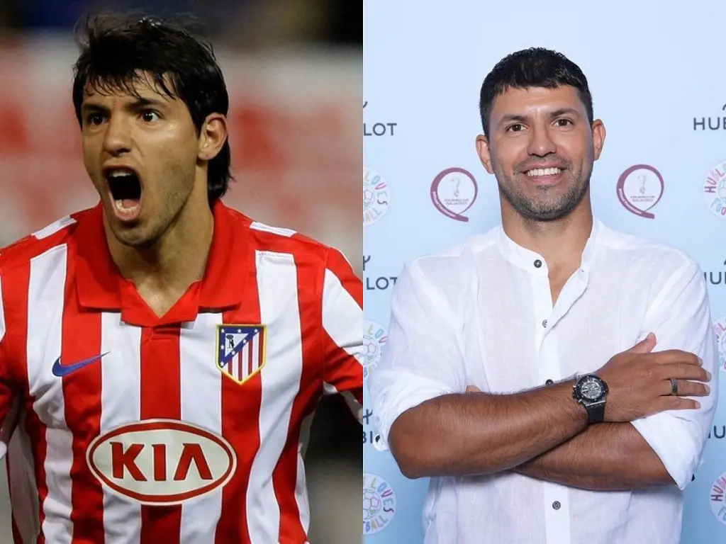 Sergio Aguero on his Atletico Madrid debut in 2006 and him in 2022 after retirement