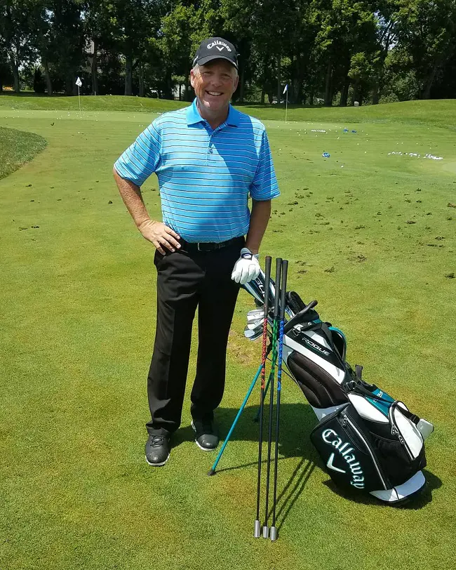 Bradley with his new set of golf clubs at the Barbasol Championship in 2018.