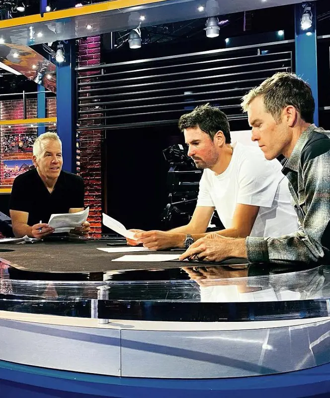 (L-R) Paul, Sam, and Brent prepare to cover Tour de France from NBC Studio