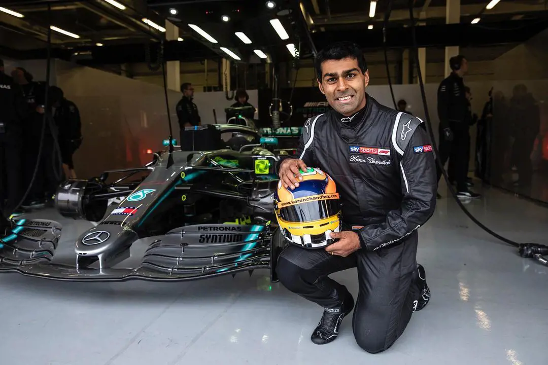Karun Chandhok drives Mercedes Benz W10 as a test drive before the start of 2019 F1 championships