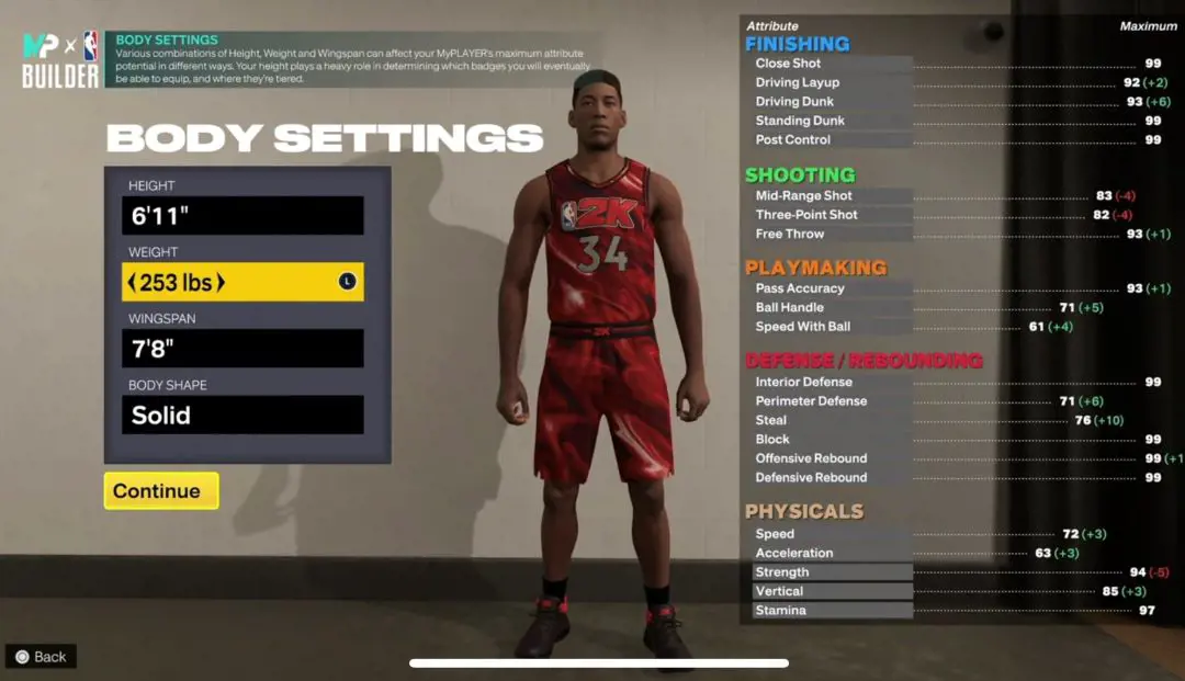 My player builder stats include playmaking, shooting, defensive, and offensive abilities.