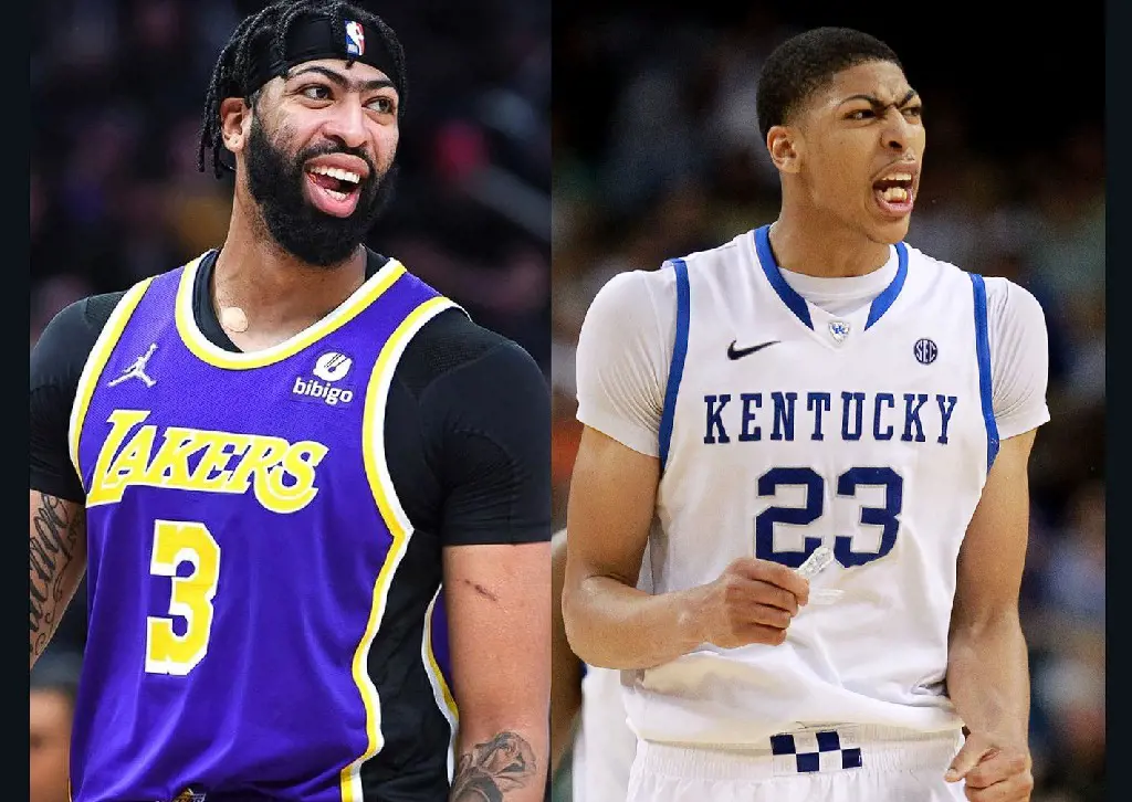 Davis picture while playing for Lakers (Left) and Kentucky (Right)
