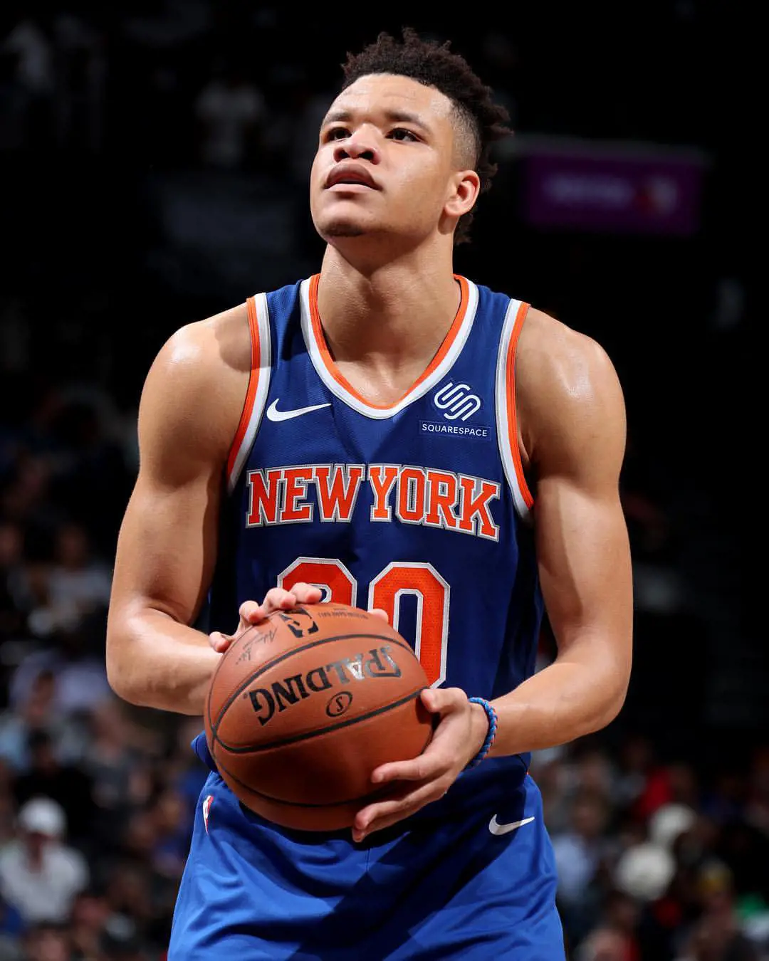 Kevin sets for a throw while playing for Knicks in October 2018