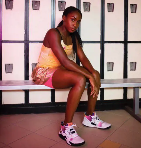 Coco Gauff flaunting her new signature shoe of New Balance Coco CG1, at the Atlanta Open.