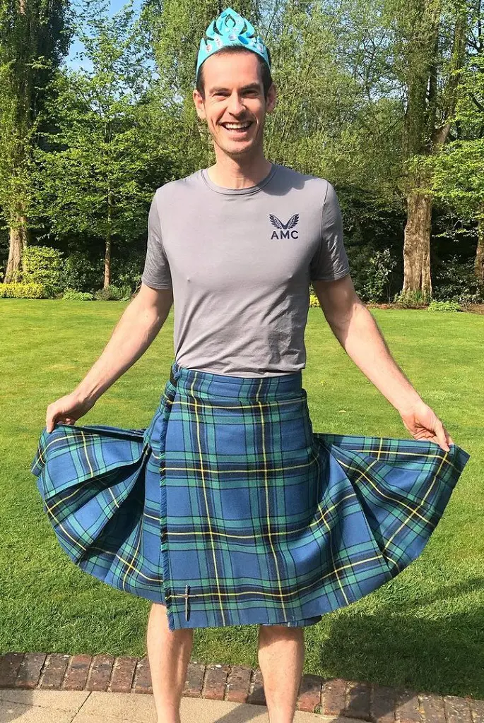Murray pairs AMC shirt with his traditional Scottish kilt and a tiara.