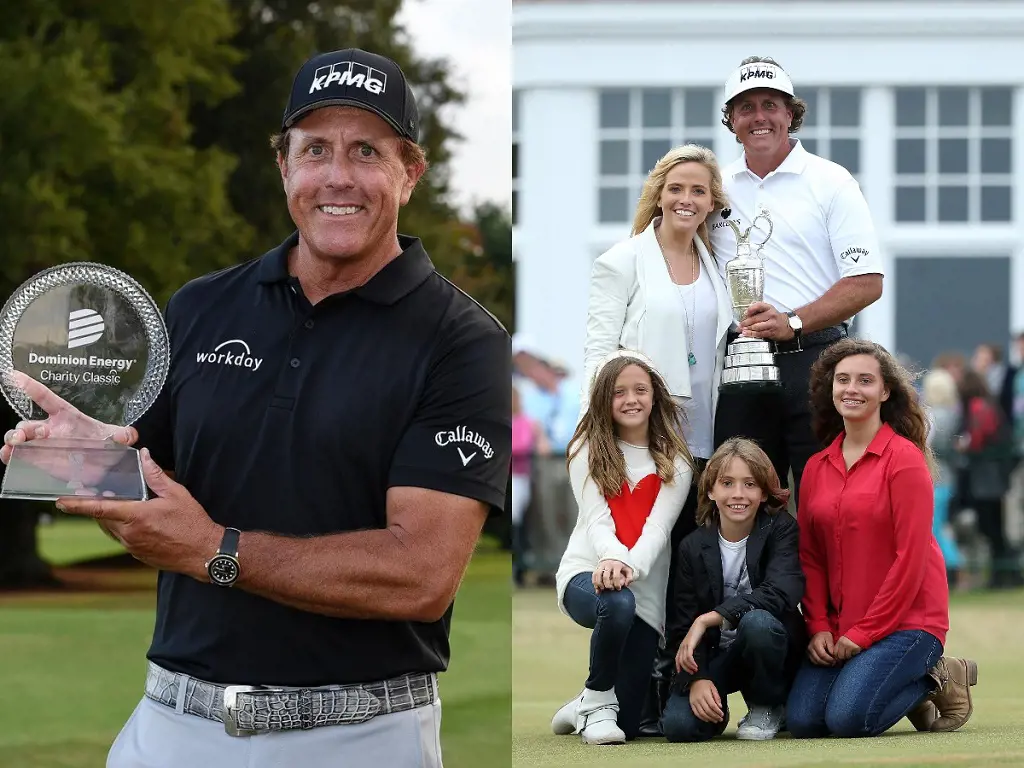 (Left) Phil holding Dominion Energy Charity Classic trophy in October 2020