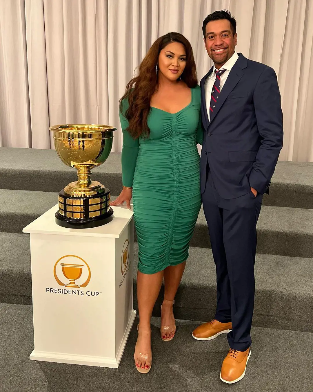 Alayna looking pretty in a green outfit with Tony during President Cup 2022. 