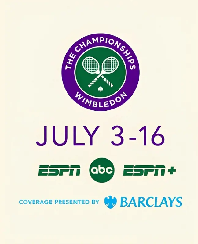Wimbledon 2023 logo with the logos of broadcasters.