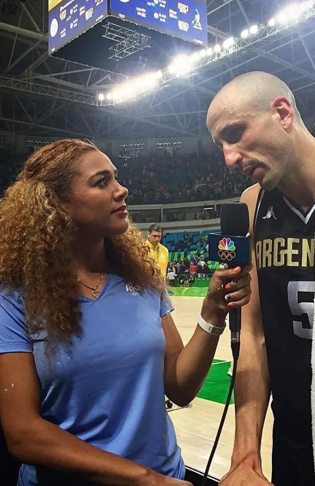 Onwude interviewing Manu Ginobili during the 2016 Rio Olympics.