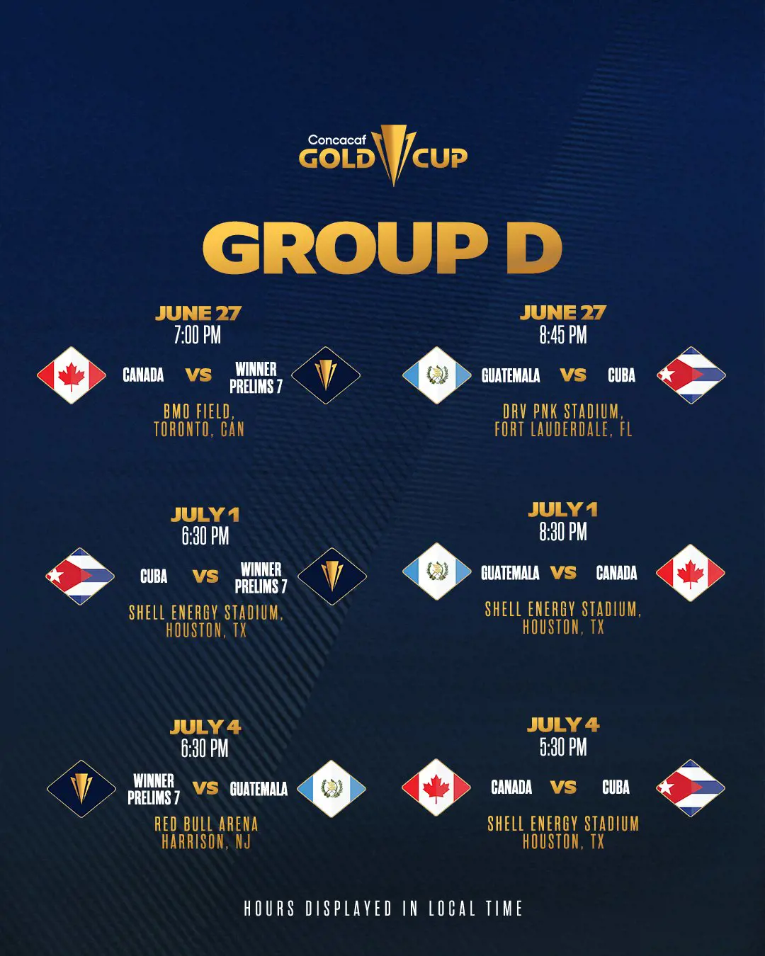 Copa Oro 2023 Gold Cup Group stage schedule for Group D