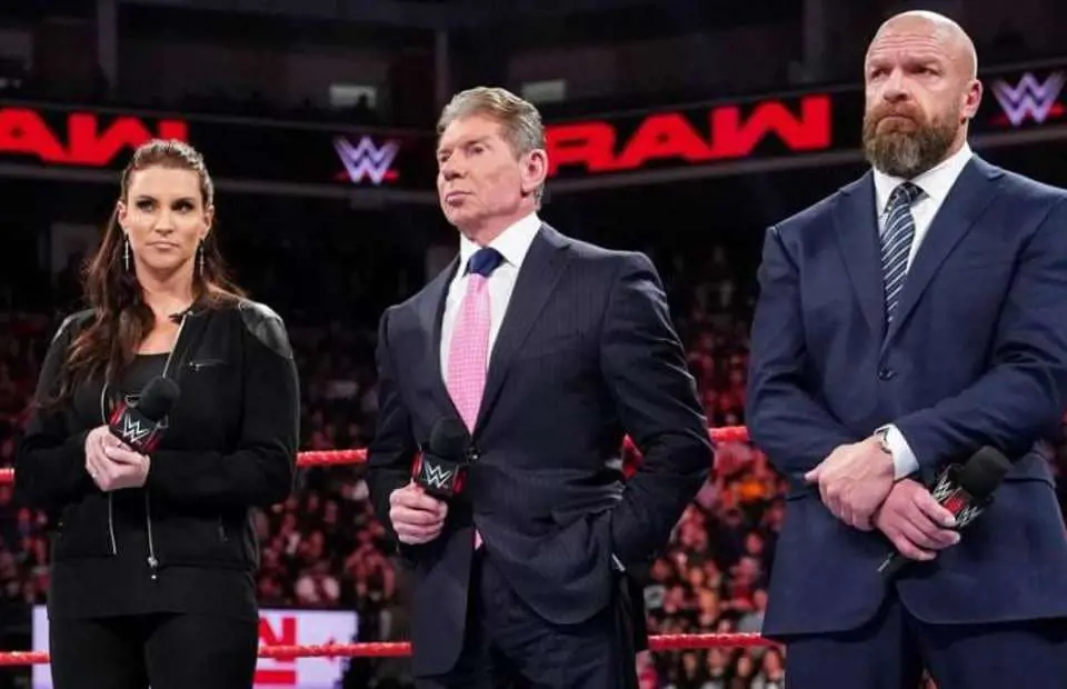 McMahon with Stephanie and Tripe H on the RAW stage in October 2020