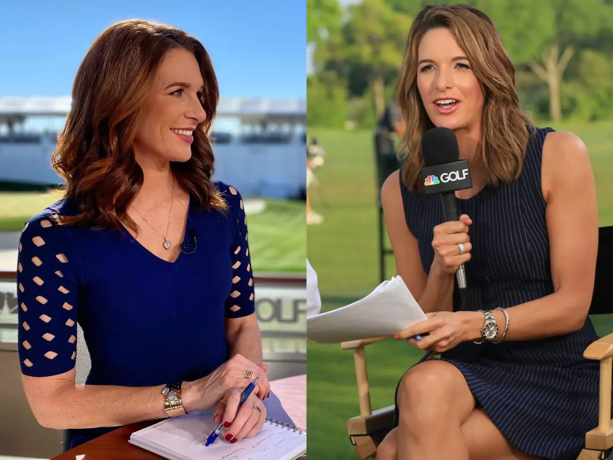 Cara Banks covering golf as an on site reporter at TPC Scottsdale in February 2021