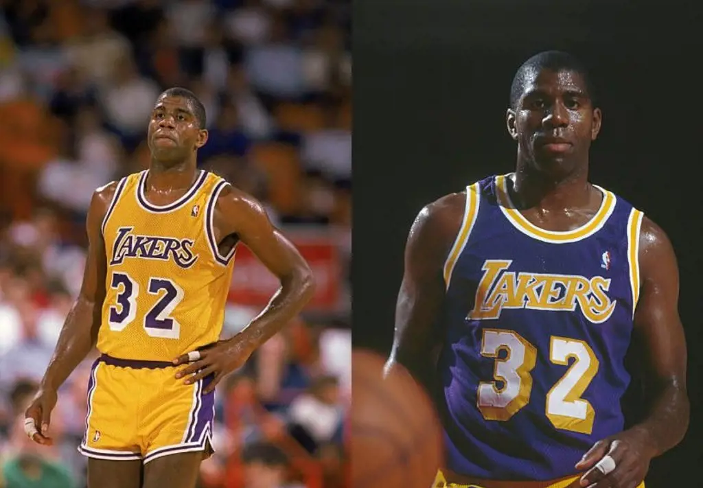 M. Johnson in the Lakers golden jersey in the 90s