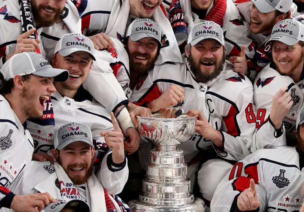 The Washington Capitals clutching 2018 Stanley Cup Trophy