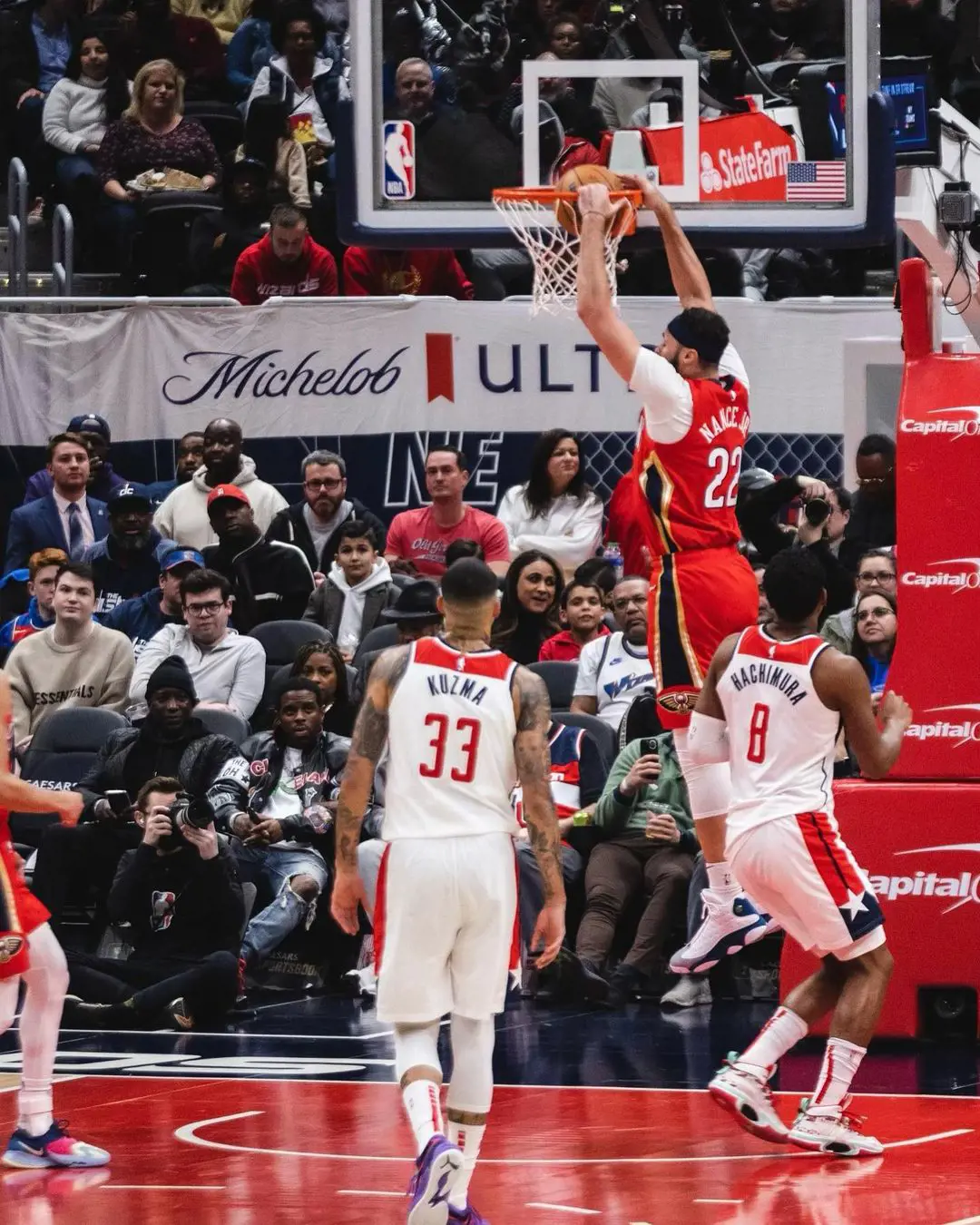 New Orleans Pelicans shooting guard CJ McCollum makes a basket against Washington Wizards on January 10, 2023