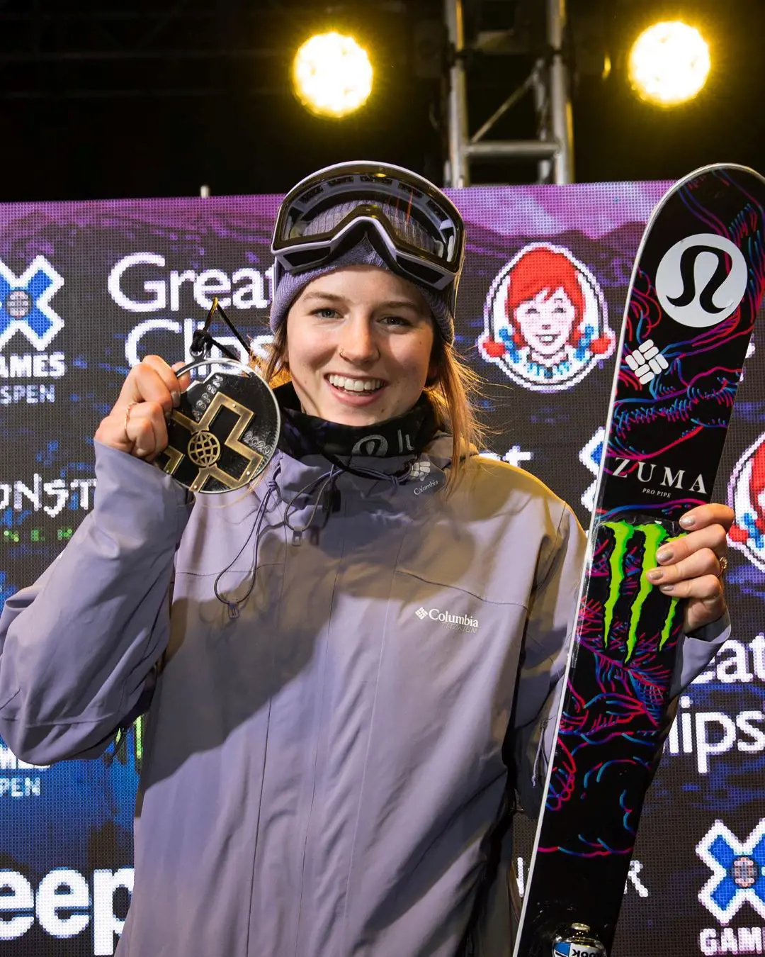 Cassie celebrates winning a bronze medal in the Winter X Games.