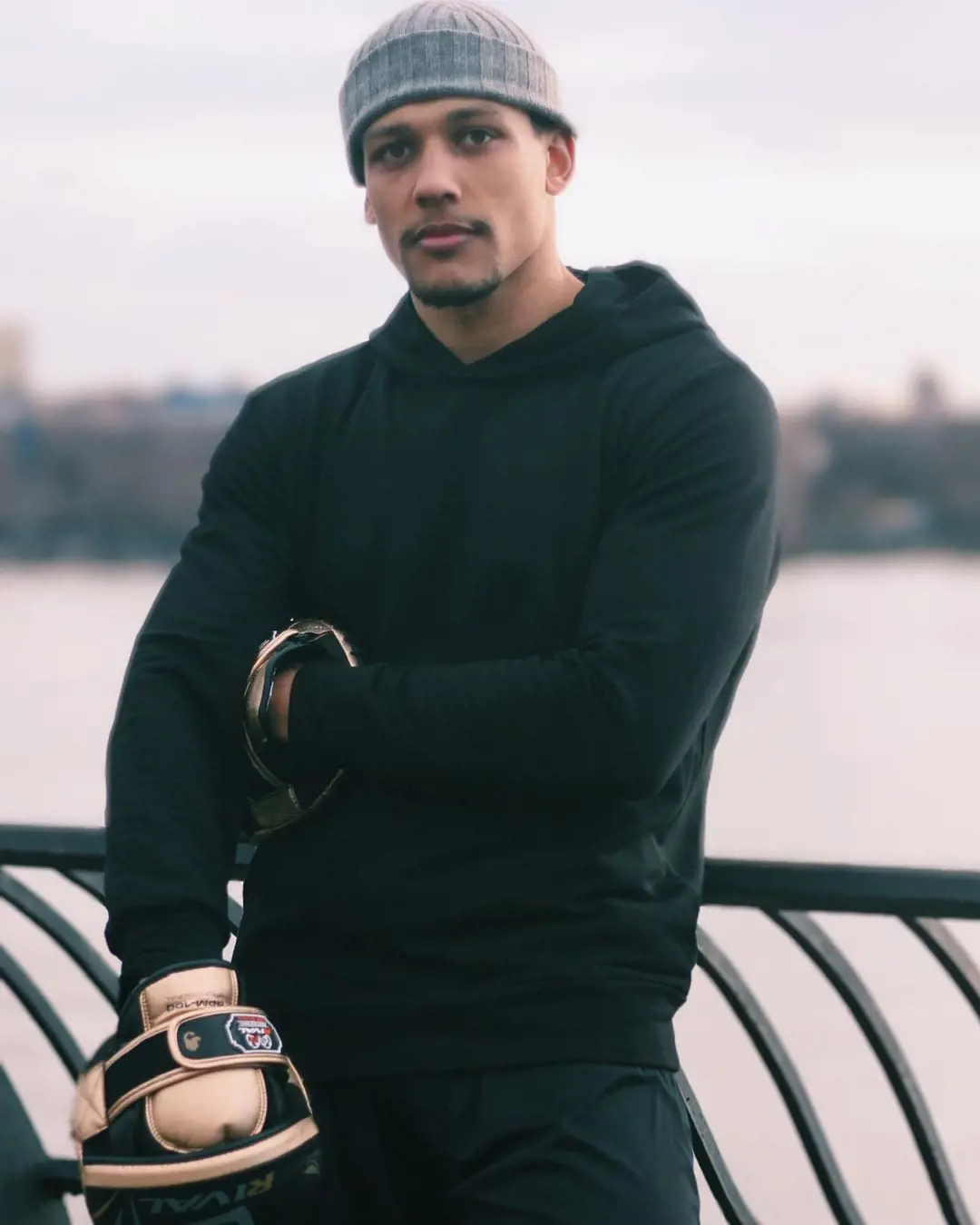 Popper clutching his boxing gloves in New York City on March 4, 2021