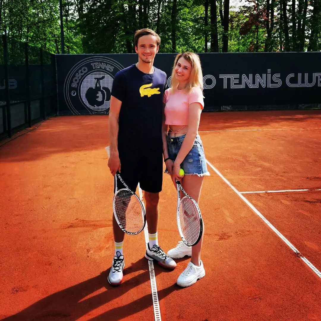Medvedev and sister Julia at the Bosco Tennis Club in May 2021.