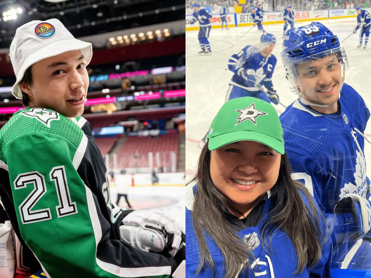 Mercedes at an NHL game between the Stars and Maple Leafs in March 2022 to see Jason and Nick play against each other