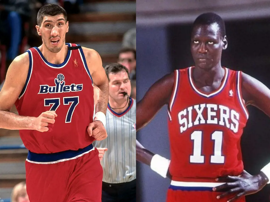Gheorghe Muresan and Manute Bol are tied at 7 feet 7 inches height.